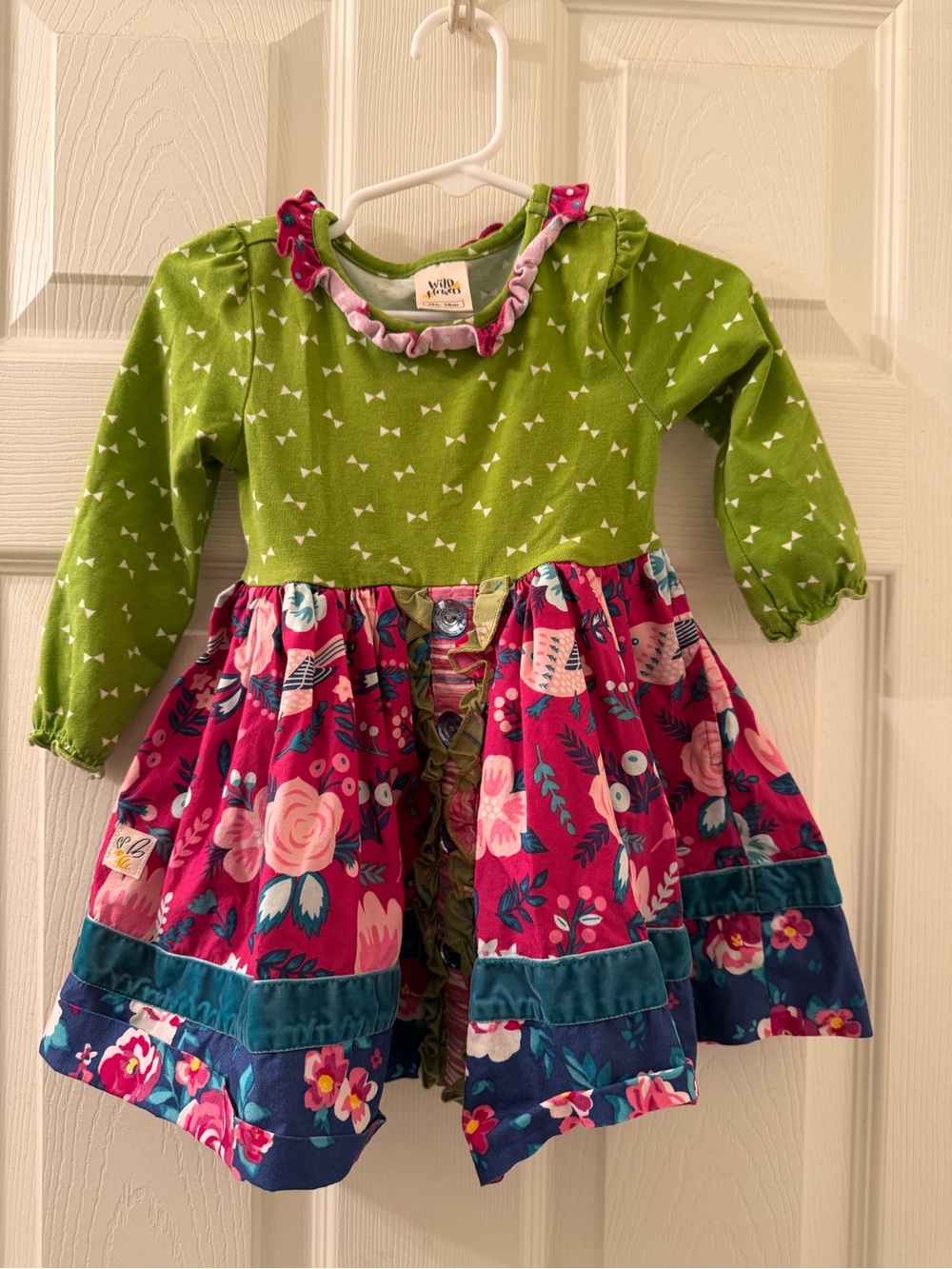 Wildflowers Green and Fuchsia Floral Dress, 18 mo.